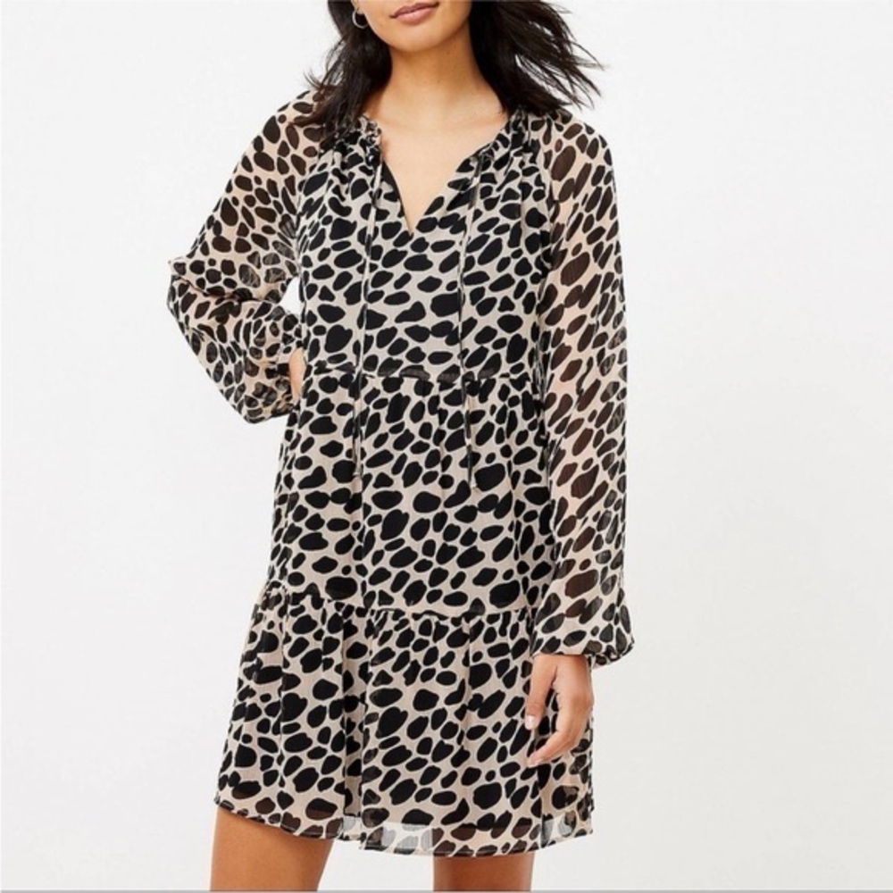 LOFT Chic Animal Cheetah Print Tiered Babydoll Dress Size S